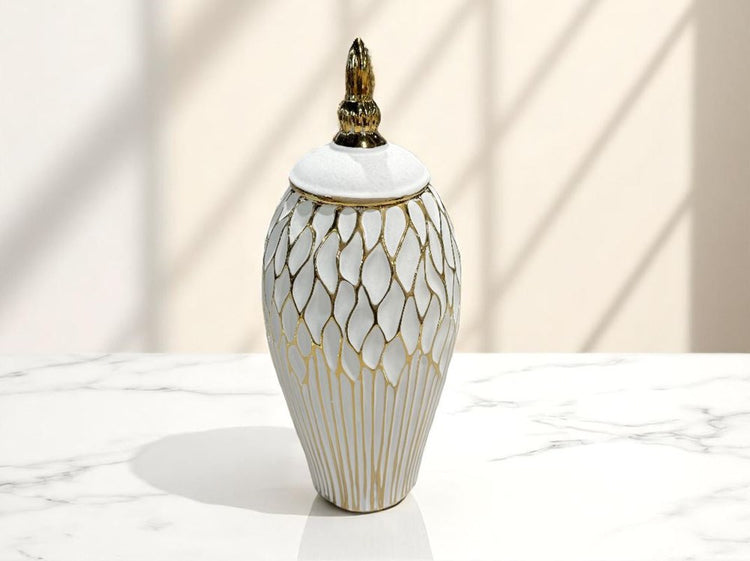 Ceramic Jar White & Gold XL042