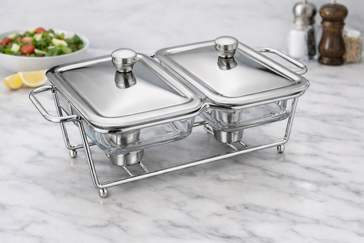 Silver Double Pyrex Chafing Dish 1.5L YS19022-218