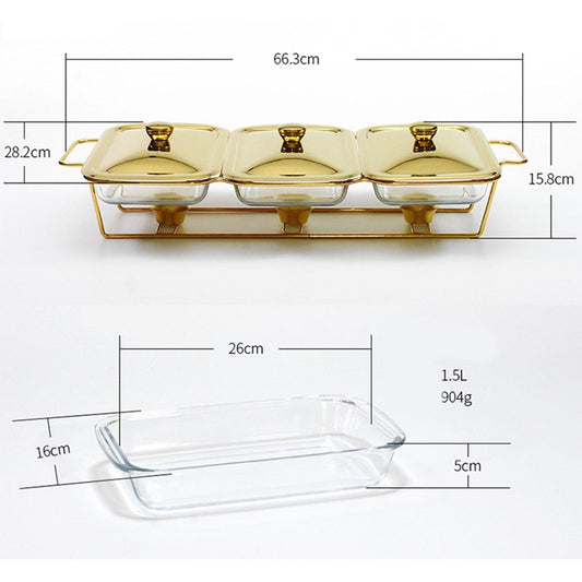 Triple Glass Chafing Dish Gold 1.5L YS19022-69