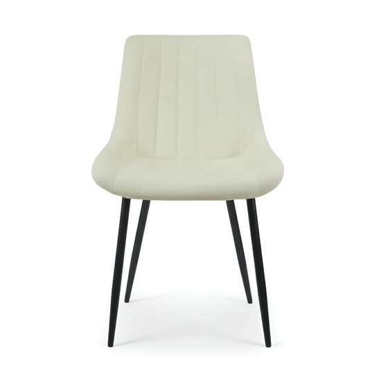 Frontal view of a modern beige velvet dining chair with a vertical-stitched backrest UT-C7050