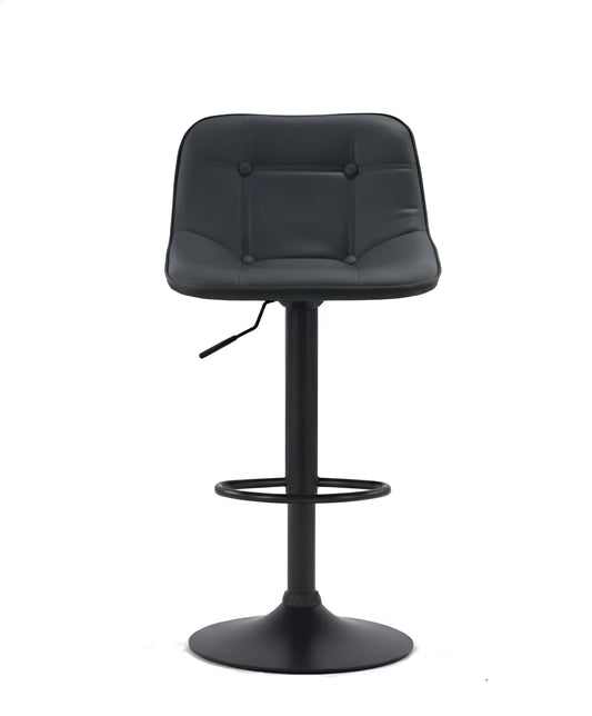 Black PU Leather Adjustable Bar Stool UT-C602 with Tufted Seat and Black Powder-Coated Base.