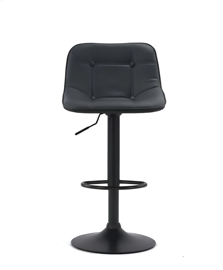 Black PU Leather Adjustable Bar Stool UT-C602 with Tufted Seat and Black Powder-Coated Base.
