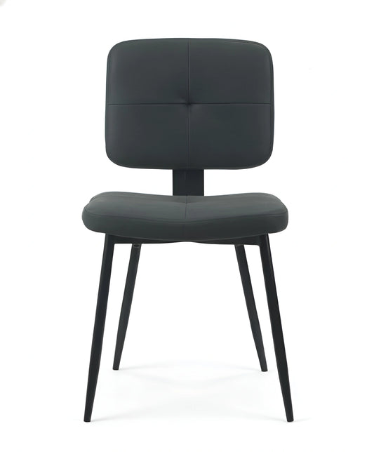 Frontal view of a black dining chair with a padded backrest and black legs UT-C8542