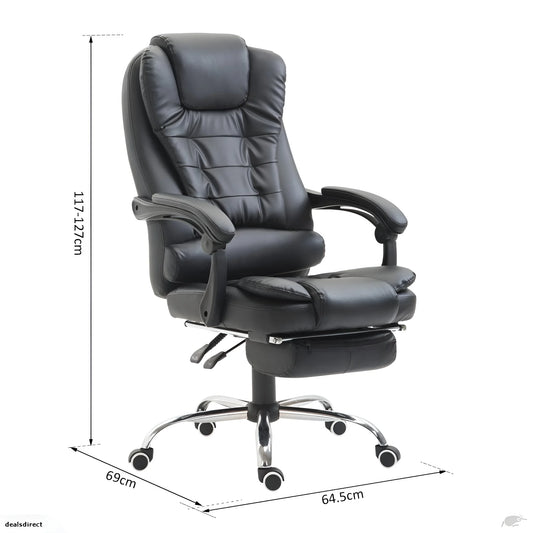 Side view of a black executive massage chair with dimensions and measurements UT-C418A