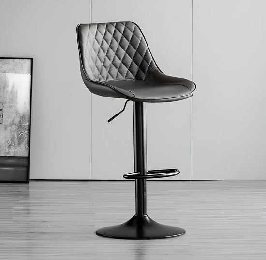 Black Adjustable Bar Stool | Quilted Faux Leather | Black Base | UT-C8557