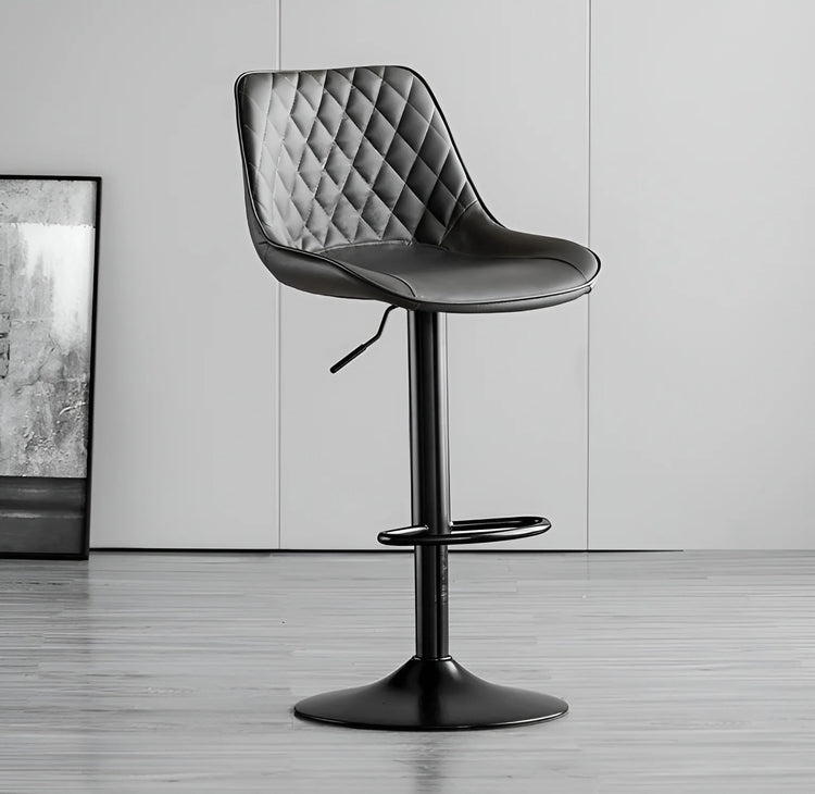 Black Adjustable Bar Stool | Quilted Faux Leather | Black Base | UT-C8557