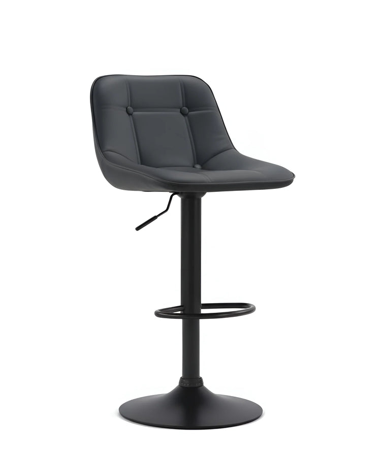 Black PU Leather Adjustable Bar Stool UT-C602 with Tufted Seat and Black Powder-Coated Base.