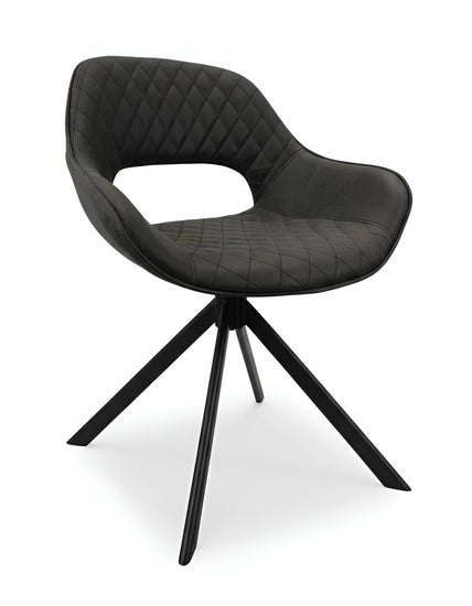 Angled view of a modern black dining chair with diamond stitching and black legs UT-C4202