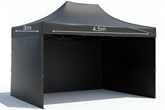 Black Gazebo Steel 3m x 4.5m Heavy Duty 3 Side Walls, Outdoor Pop-Up Shelter & Weather Resistant on a white background