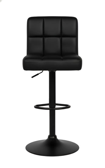 Black bar stool with adjustable seat on a white background