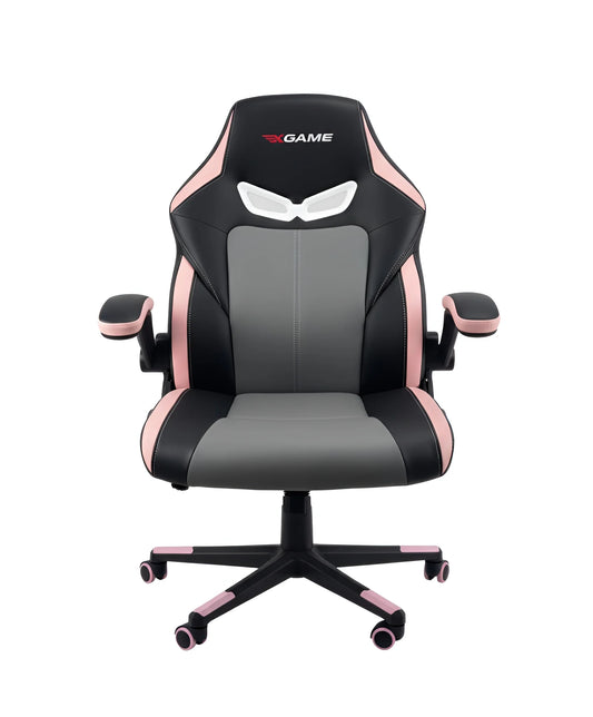 Front view of a black and pink ergonomic gaming chair with flip-up armrests UT-C5151