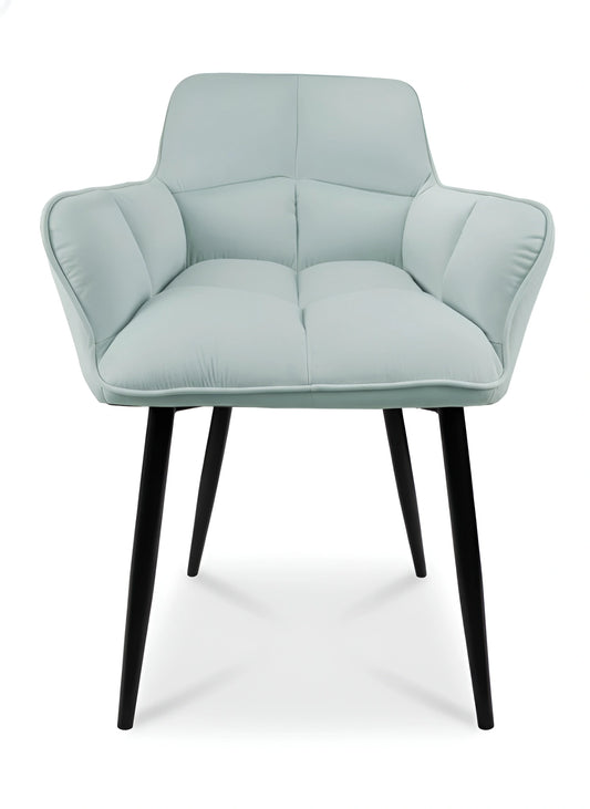Frontal view of a modern blue velvet dining chair with tufted upholstery UT-C2014