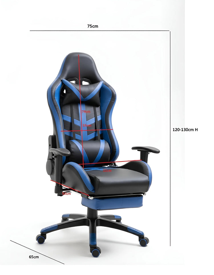 Black and blue ergonomic gaming chair with adjustable armrests and footrest UT-C071