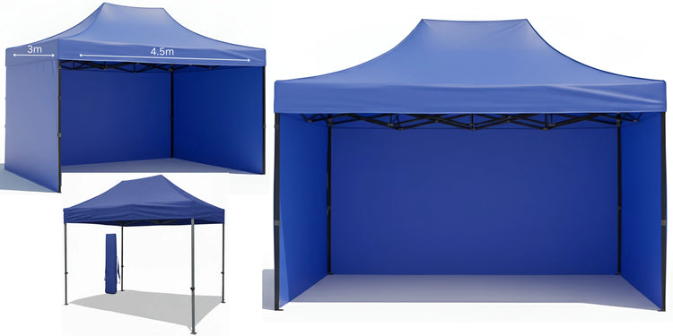 Blue Gazebo Steel 3m x 4.5m Heavy Duty 3 Side Walls, Outdoor Pop-Up Shelter & Weather Resistant on a white background