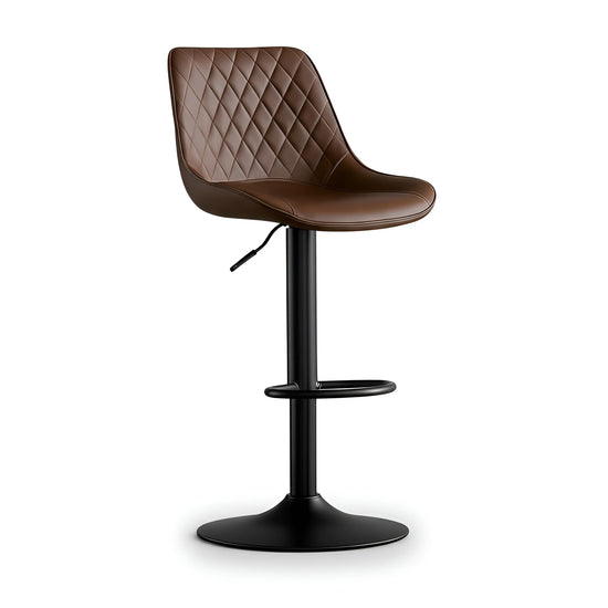 UT-C8557 Brown Modern Quilted Bar Stool. Featuring a sleek design, diamond stitching, adjustable height & swivel. Perfect for kitchens & bars.
