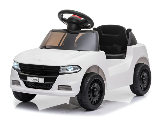 White toy car with black wheels on a white background