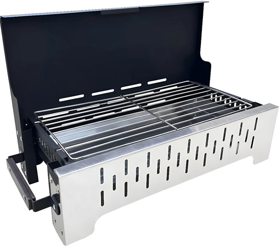 Portable Stainless Steel Charcoal BBQ Grill | Tabletop Camping Cooker | 2112