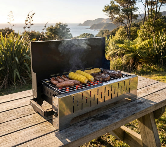 Portable Stainless Steel Charcoal BBQ Grill | Tabletop Camping Cooker | 2112