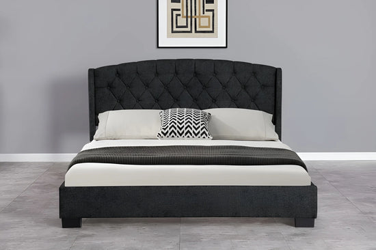 Charcoal chenille King Single bed frame with an upholstered, button-tufted headboard (4022-3)