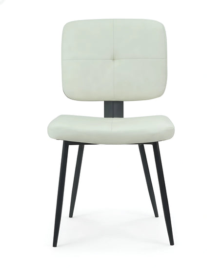 Frontal view of a modern cream upholstered dining chair with black legs UT-C8542