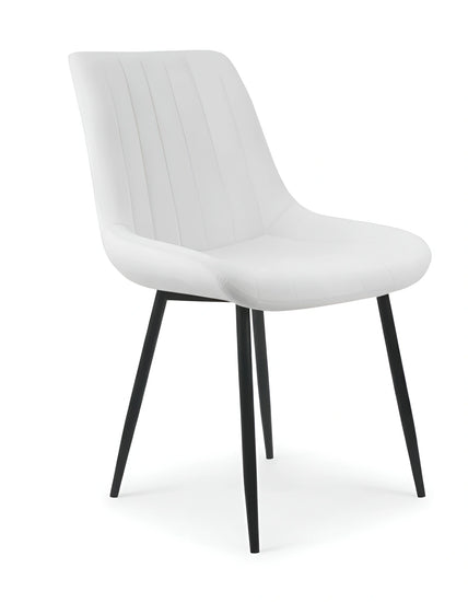 Angled view of a modern cream dining chair showing its sleek silhouette UT-C7050
