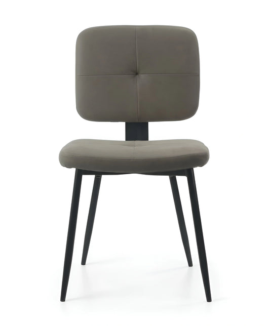 Frontal view of a modern grey padded dining chair with a minimalist design UT-C8542