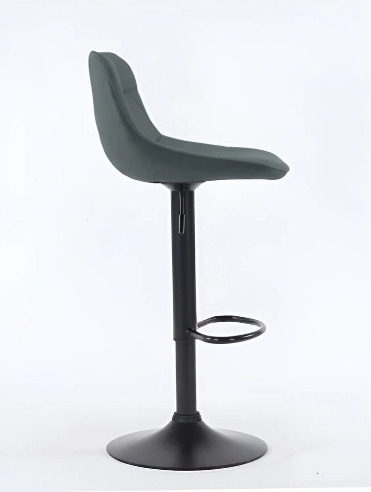 Grey PU Leather Adjustable Bar Stool UT-C602 with Tufted Seat and Black Powder-Coated Base.