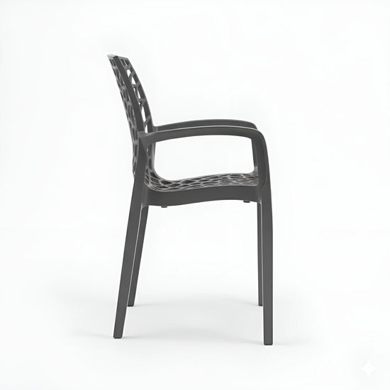Black chair with lattice design on a white background