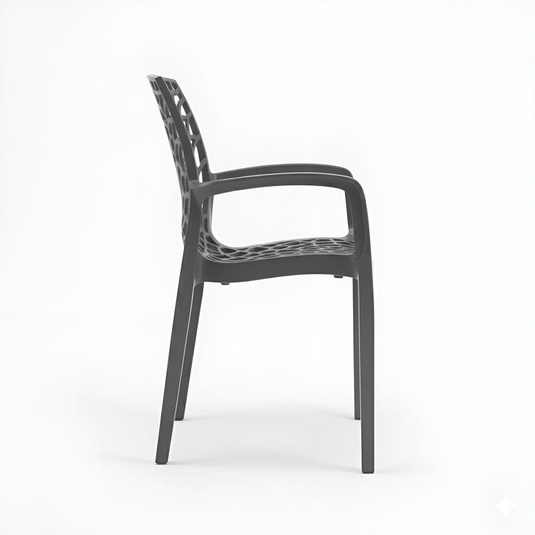Black chair with lattice design on a white background