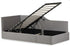 Grey upholstered single gas lift storage bed frame with the mattress base lifted, revealing a large storage space underneath 4469-3GU