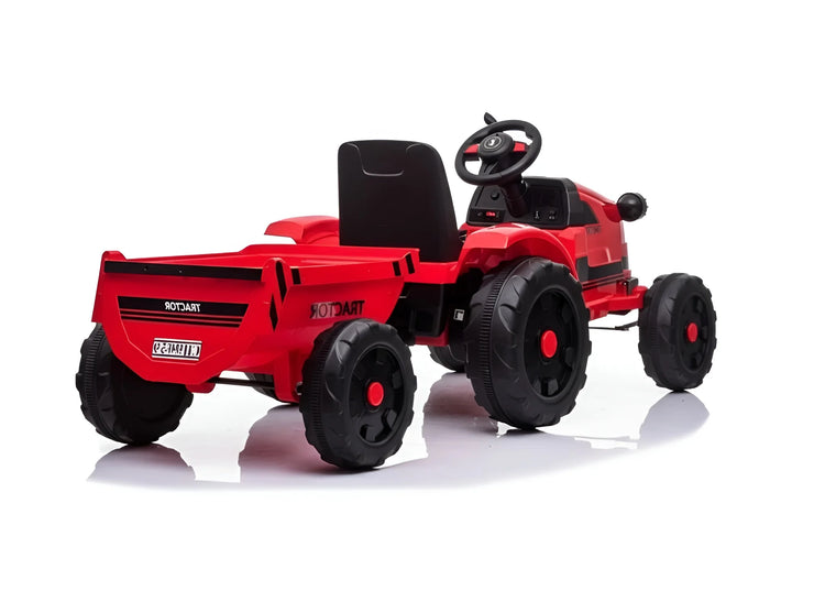 Red toy truck with black wheels on a white background