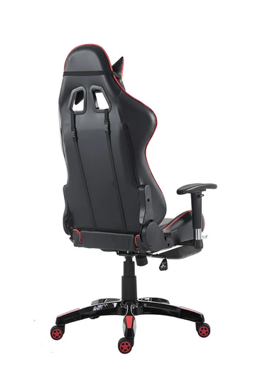 Rear view of a black and red high-back gaming chair with a recline lever UT-C580F