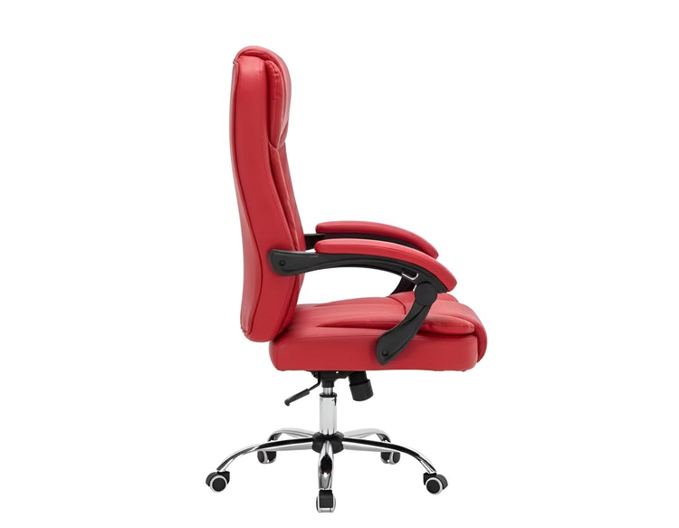 Side view of a red executive office chair with a fully extended footrest UT-C418