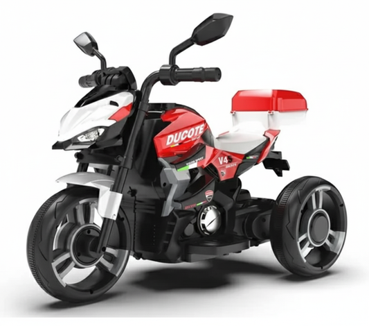 Vibrant red electric ride-on motorbike J-MB1126-R for kids with a 6V battery.