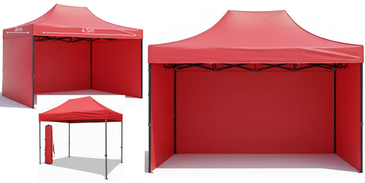 Red Gazebo Steel 3m x 4.5m Heavy Duty 3 Side Walls, Outdoor Pop-Up Shelter & Weather Resistant on a white background