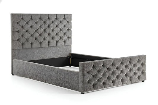 Silver chenille gas lift Queen bed frame with tufted button headboard (3207G)