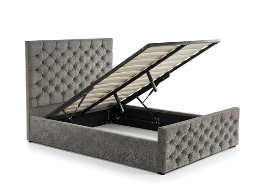 Silver chenille gas lift Single bed frame with tufted button headboard (3207G)