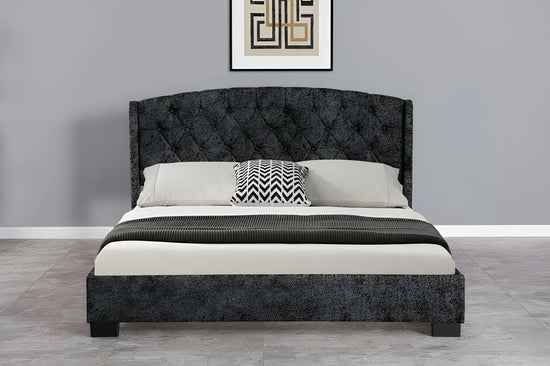 Silver chenille Single bed frame with an upholstered, button-tufted headboard (4022-3)