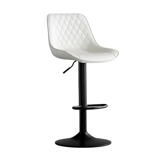 UT-C8557 white Modern Quilted Bar Stool. Featuring a sleek design, diamond stitching, adjustable height & swivel. Perfect for kitchens & bars.