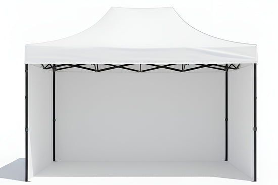White Gazebo Steel 3m x 4.5m Heavy Duty 3 Side Walls, Outdoor Pop-Up Shelter & Weather Resistant on a white background