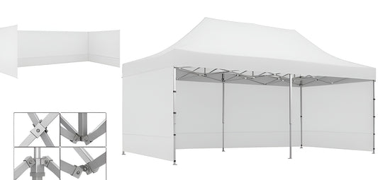 White Gazebo Aluminium 3m x 6m Heavy Duty Pop-Up | 3 Side Walls | Party Tent