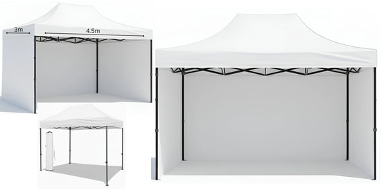 White Gazebo Steel 3m x 4.5m Heavy Duty 3 Side Walls, Outdoor Pop-Up Shelter & Weather Resistant on a white background