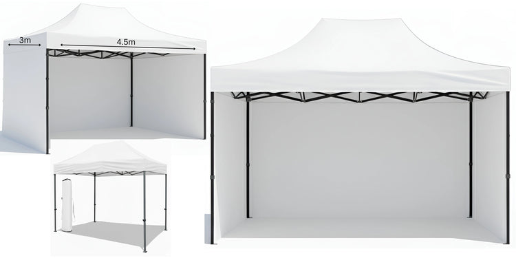 White Gazebo Steel 3m x 4.5m Heavy Duty 3 Side Walls, Outdoor Pop-Up Shelter & Weather Resistant on a white background