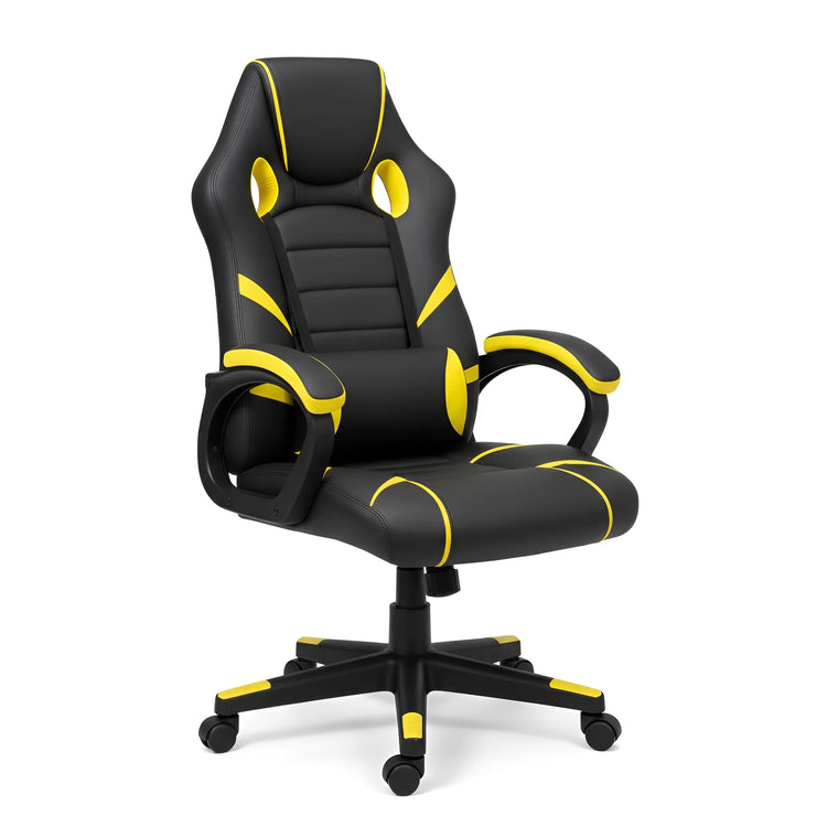 Black and yellow gaming and office chair in a home office setup UT-C5881T