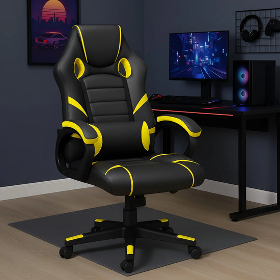 Black and yellow ergonomic gaming chair with all dimensions and measurements UT-C5881T