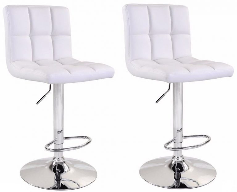 Square Leather Cushion Bar Stools White 2pc - Dealsdirect.co.nz